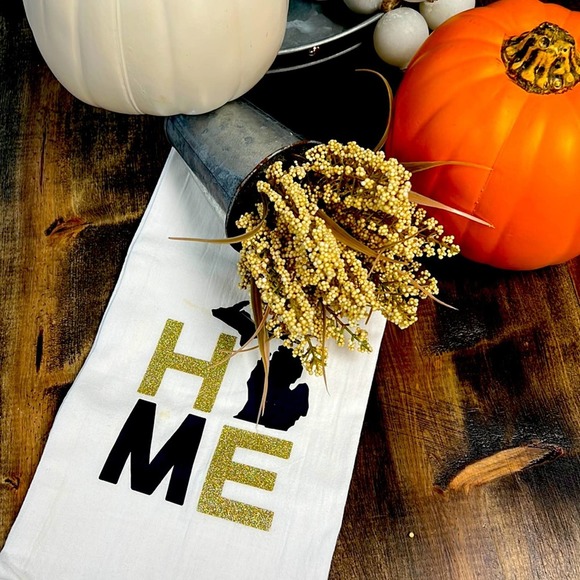 Michigan Home Blue and Gold Glitter Tea Towel - Picture 1 of 3